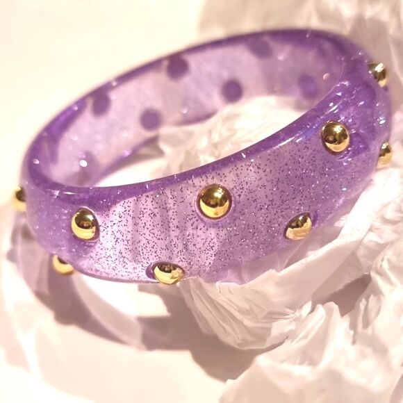 New FREE PEOPLE Pink Studded Resin Bangle Bracelet In Purple - Picture 5 of 8